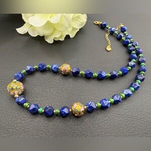 Elegant lapis lazuli and Green Beaded Necklace